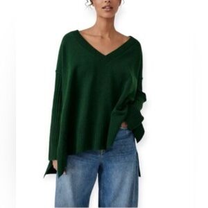 Free People Orion Green V-Neck Sweater Tunic
